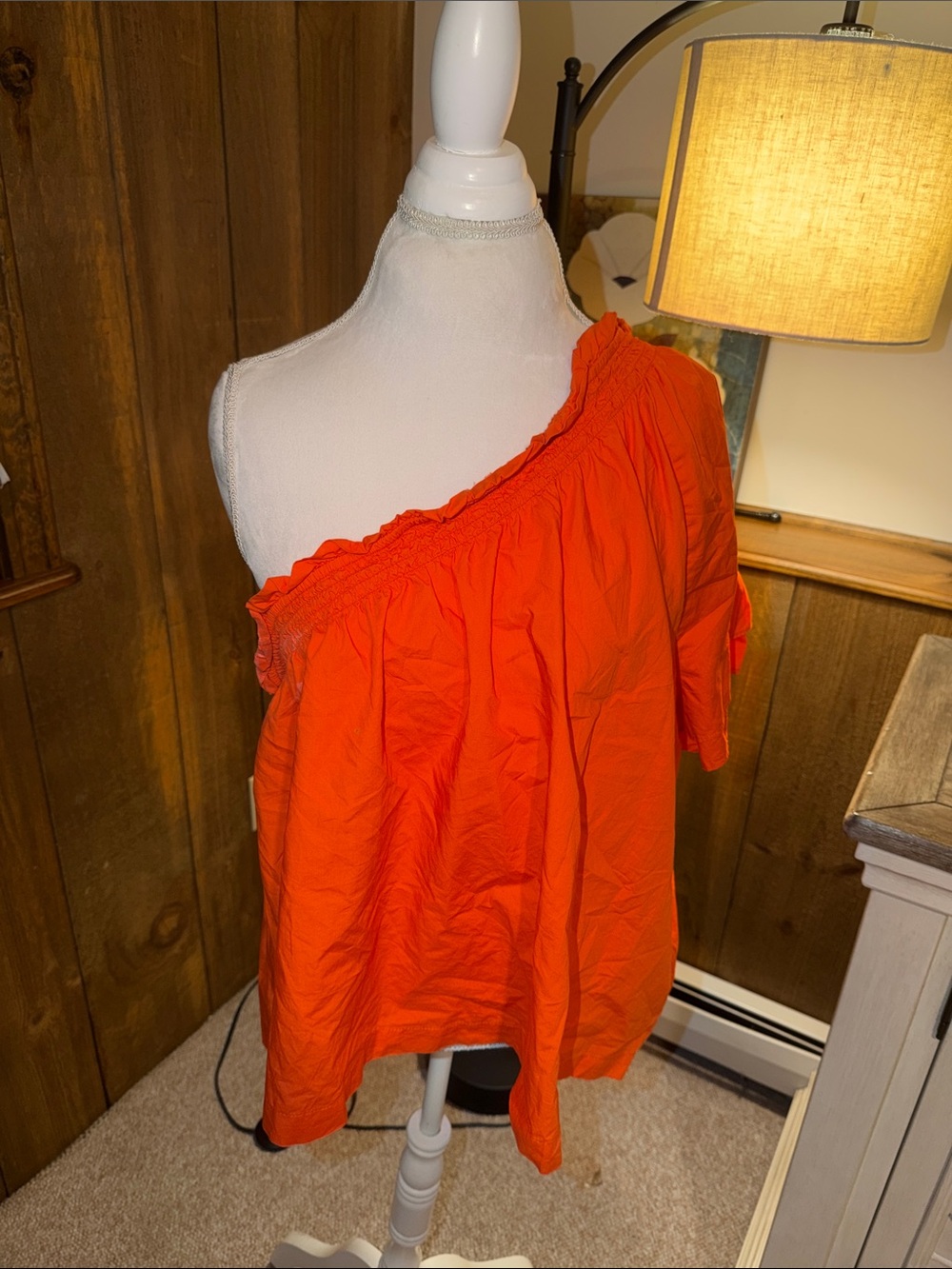 J. Crew Orange One-Shoulder Ruffle Women's Top